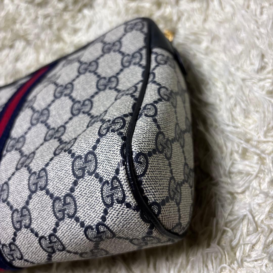 GUCCI オールドグッチ PVC クラッチバッグ GG ネイビー シェリー