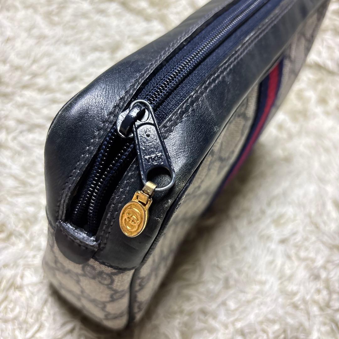 GUCCI オールドグッチ PVC クラッチバッグ GG ネイビー シェリー