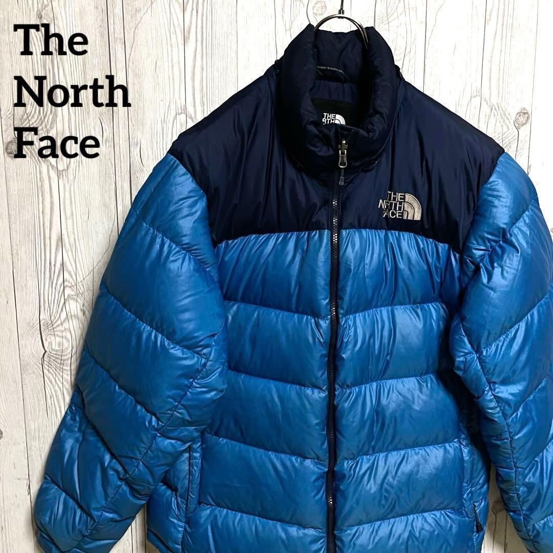 ノースフェイス　ダウンジャケット　メンズL　韓国100　700フィル　青ブルゾン