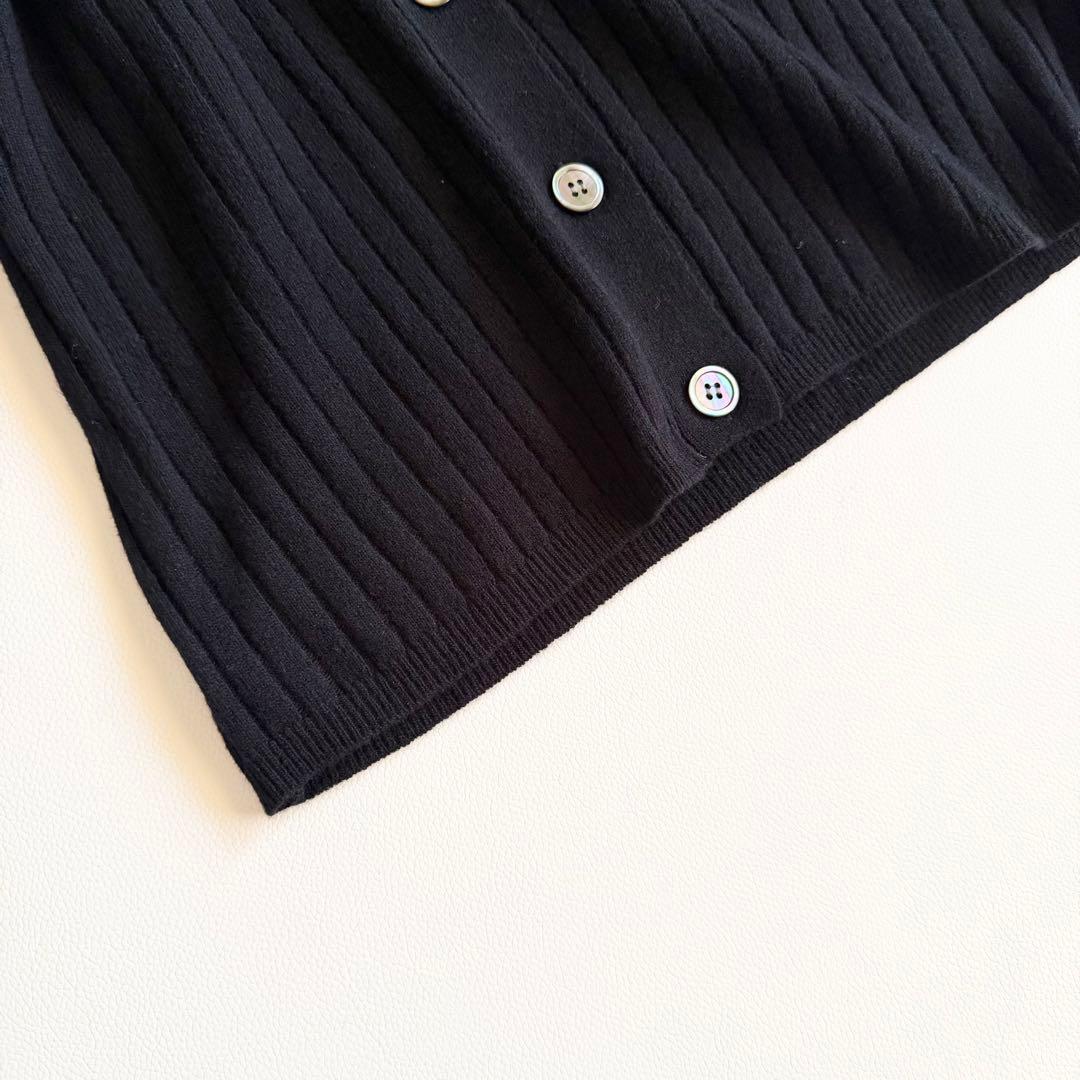 【ウィムガゼット】ウール カシミヤ混 リブVネックカーディガン 黒 リブ