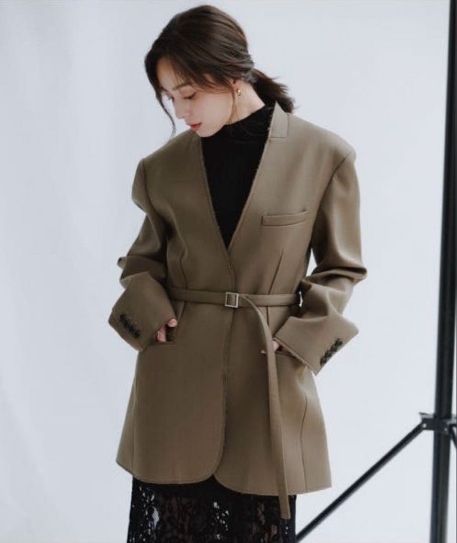 anuans ボンディングフォルムノーカラージャケット 新品 タグ付き