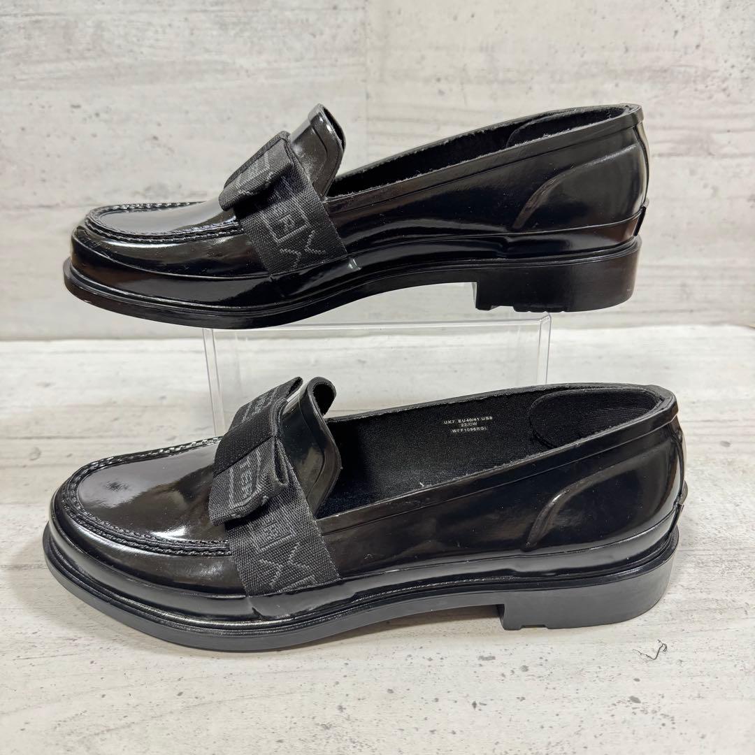 ハンター リボンペニーローファーレインシューズ 26.0cm　ブラック 黒