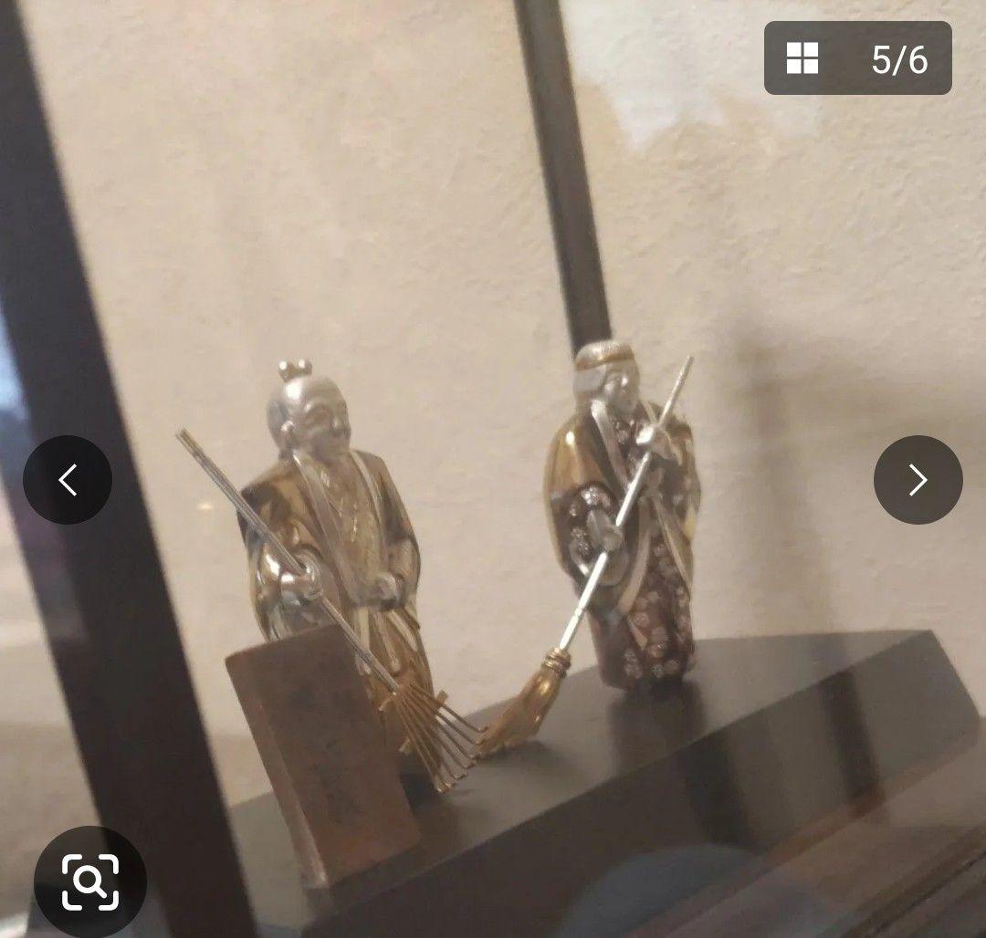 武比古作　純銀　高砂　置物　夫婦円満　長寿　幸運