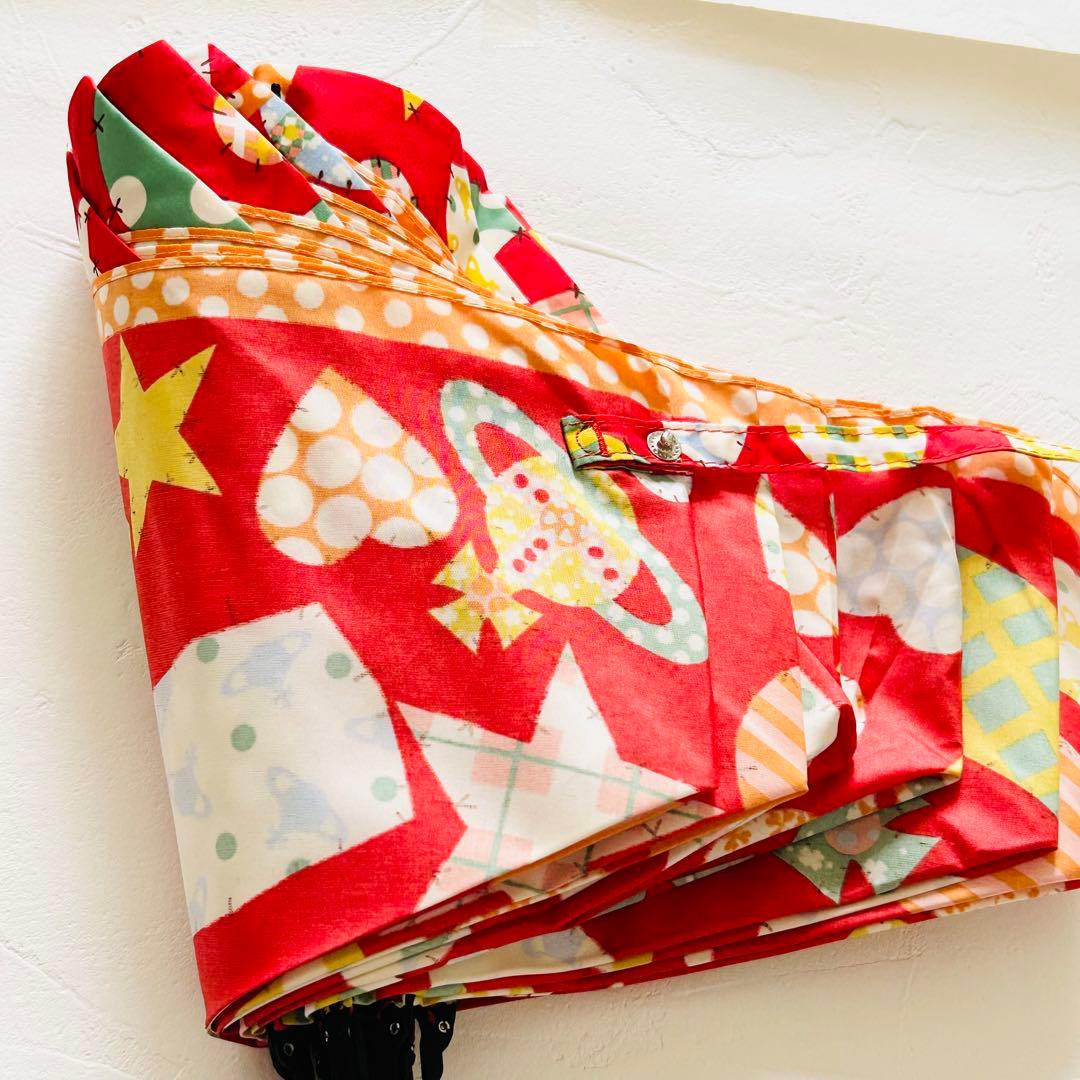 美品軽量ヴィヴィアンウエストウッド折りたたみ傘オーブ柄レッド総柄