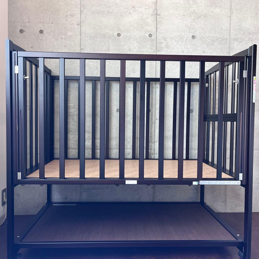 ヤマサキ　ベビーベッド　ツーオープン　ハイタイプ　標準サイズ　ダークブラウン