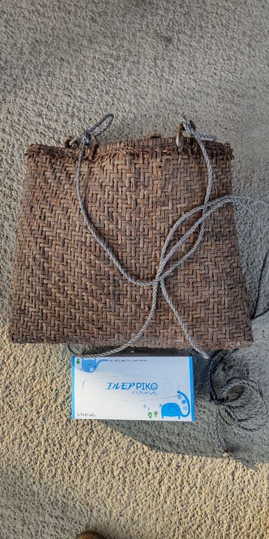 特大　山葡萄編み　カバン　バッグ　昭和レトロ　アンティーク　骨董