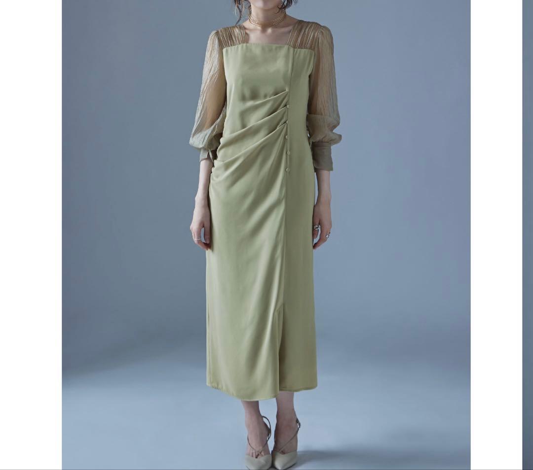 etoll ドレープデザインIラインドレス グリーン　長袖 結婚式