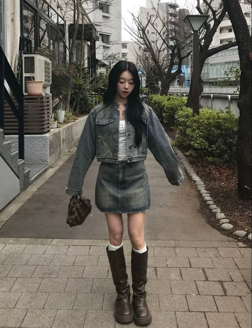 【早い者勝ち】値下げ‼️emmy ノーカラーフリンジデニムセットアップ サイズ F