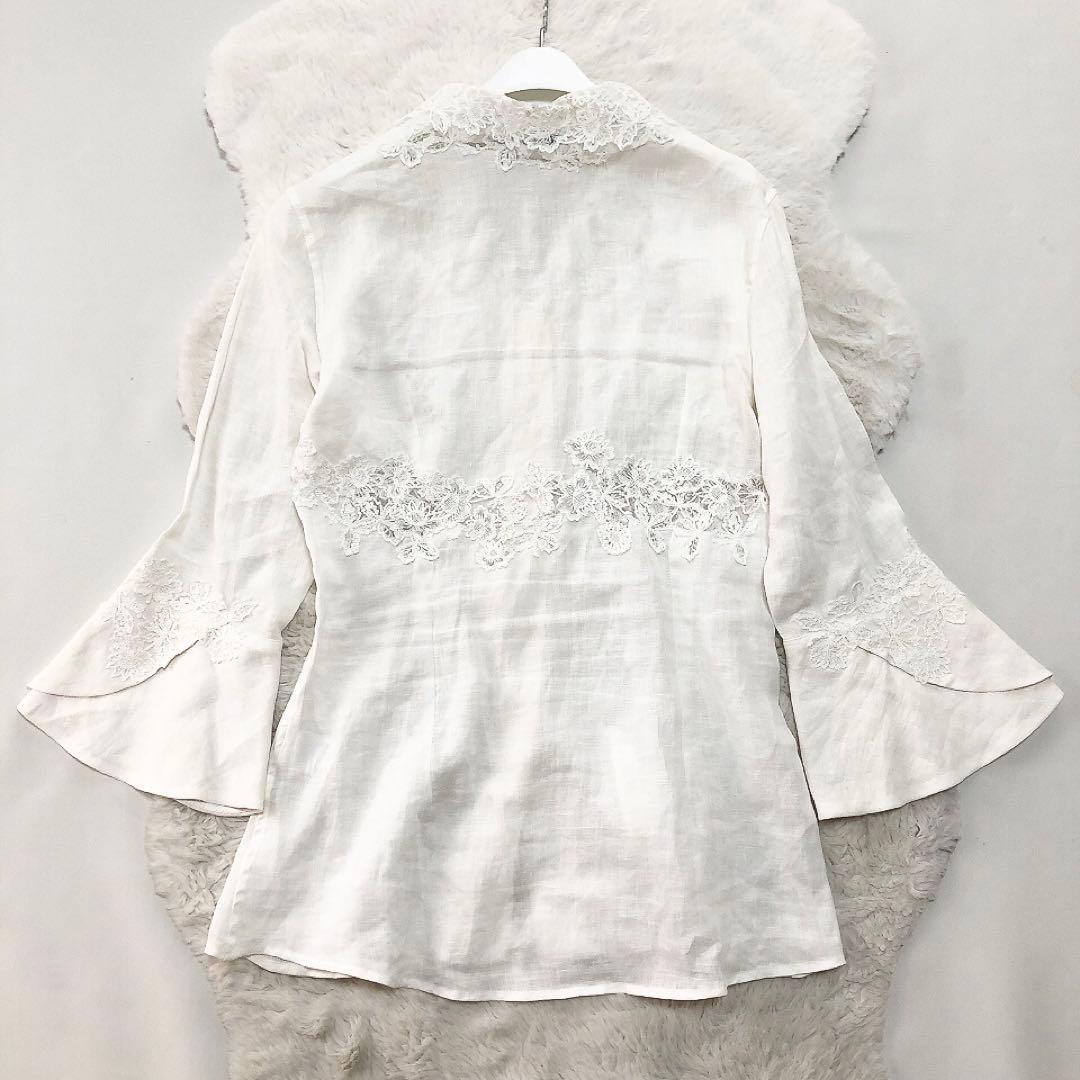 エルマンノシェルビーノ*リネン100%　レースブラウス　フリル　ホワイト 42