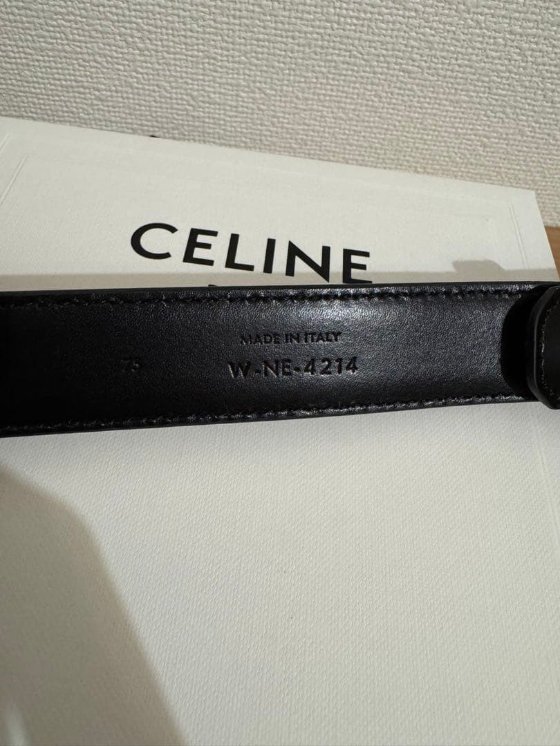 CELINE ブラックレザーベルト ゴールドバックル