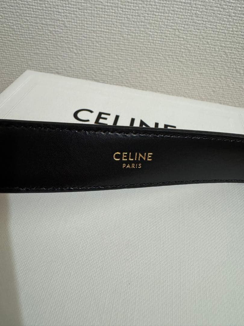 CELINE ブラックレザーベルト ゴールドバックル