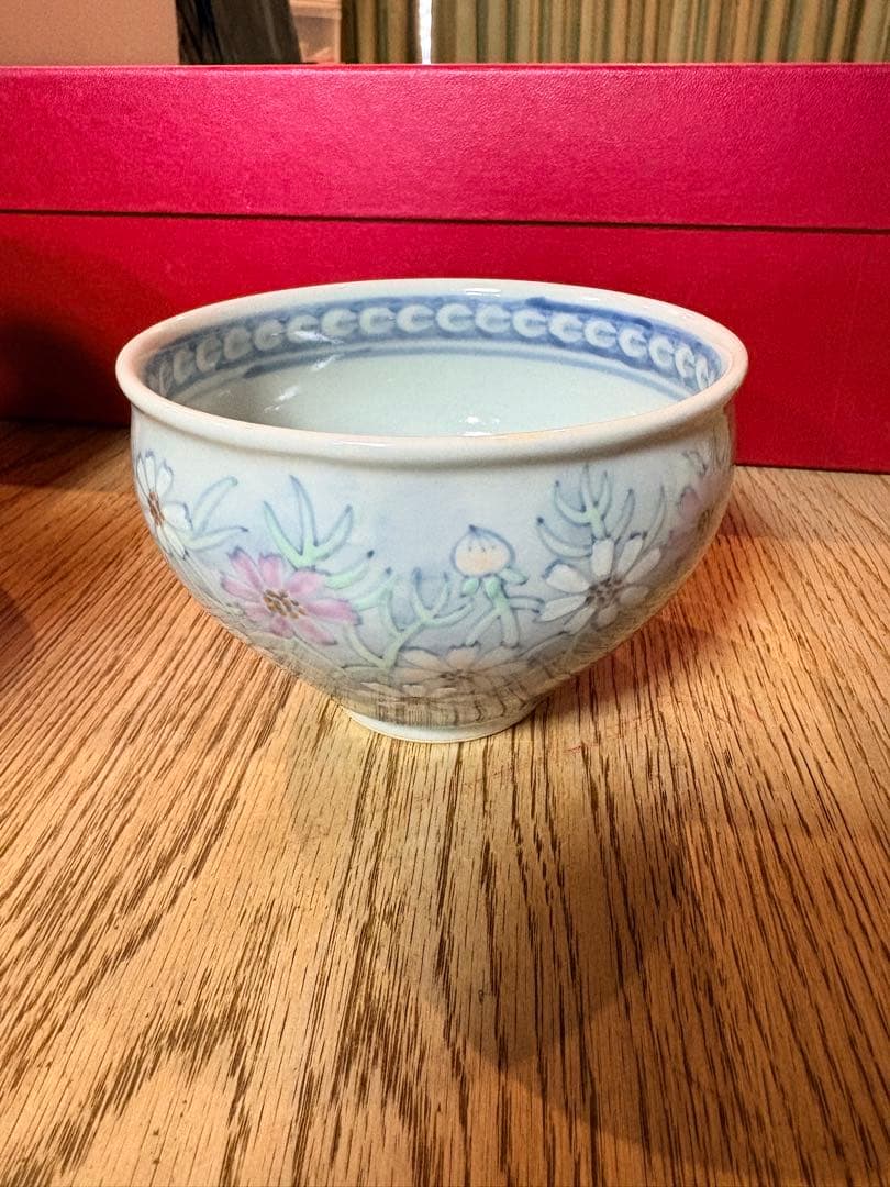 六代佐藤走波による染錦秋桜文の鉢　5個セット