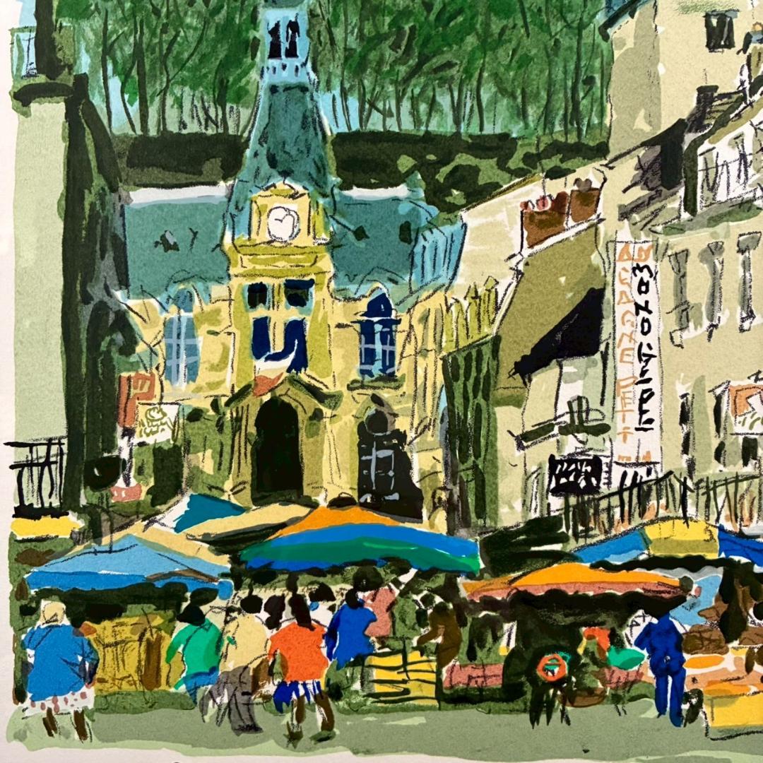 児玉幸雄「村の朝市」リトグラフ 直筆サイン有 お洒落な額装 パリ フランス