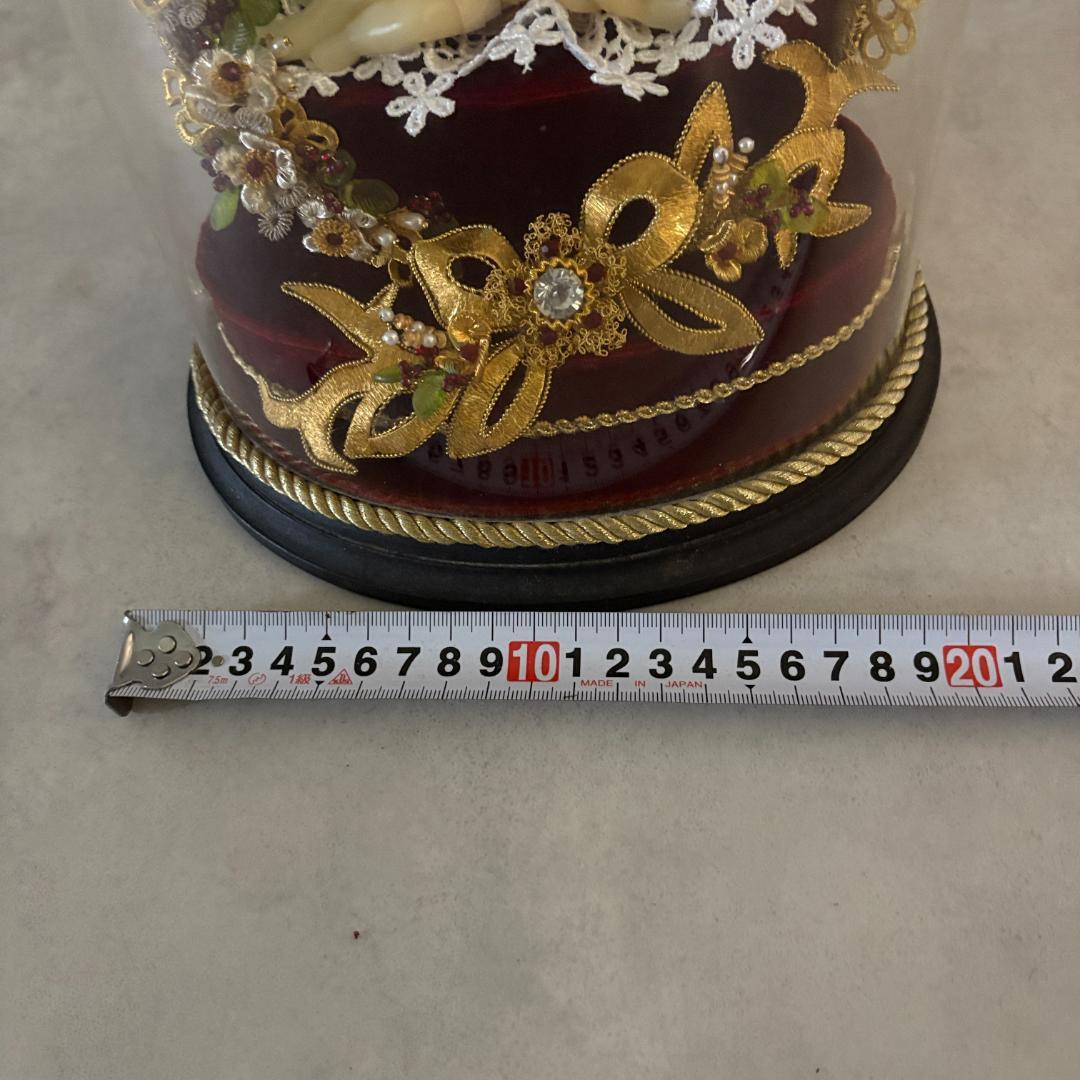 アンティーク 幼子イエス像 ガラスドーム入り フランス宗教工芸品