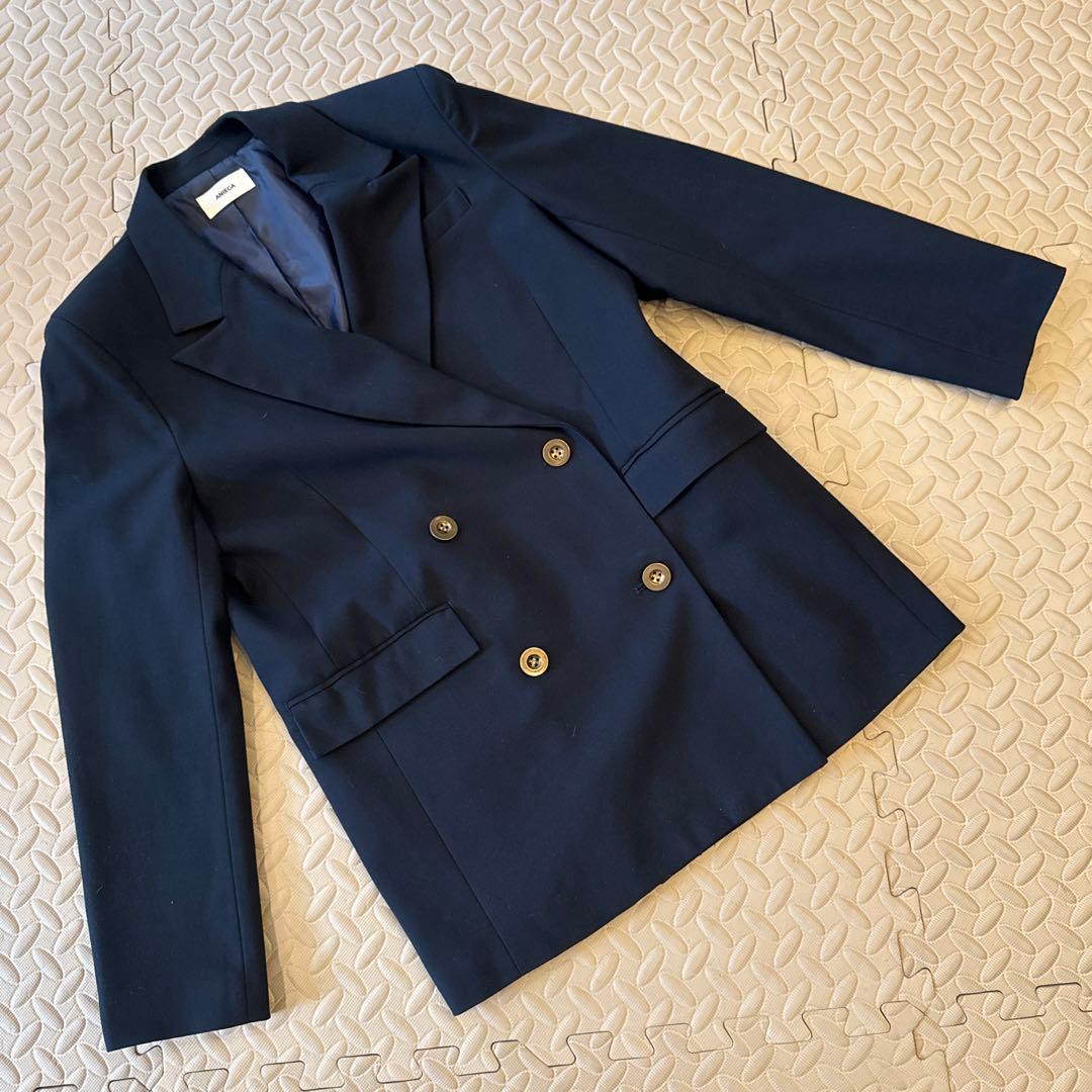 美品　ANIECA　アニーカ　テーラードジャケット　ダブル　ブロンズボタン　濃紺