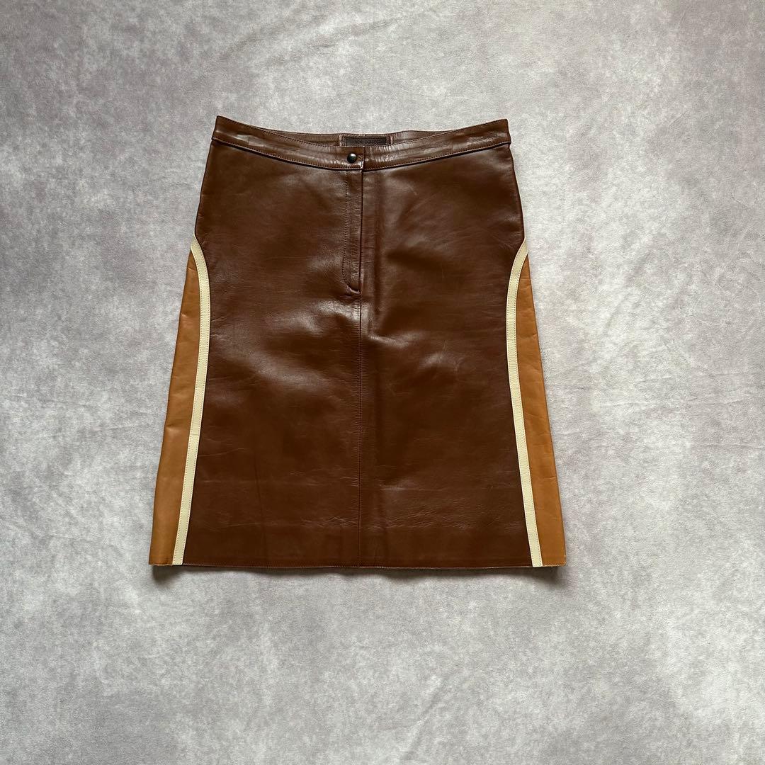 neil barrett レザーミニスカート　オールレザー　ブラウン
