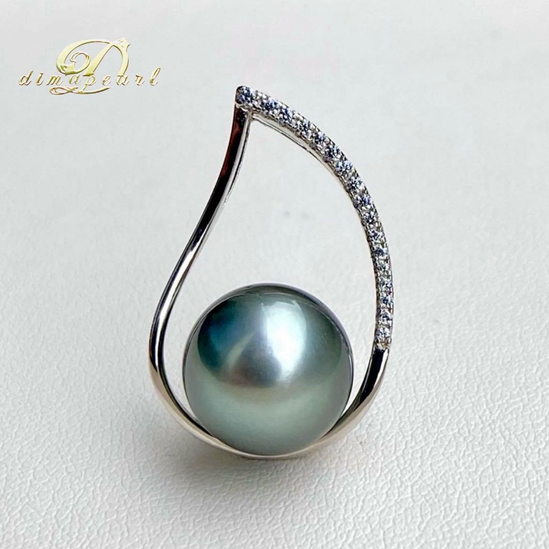 本真珠南洋黒蝶真珠ブルーグレー12㍉大玉s925ネックレスBEN916