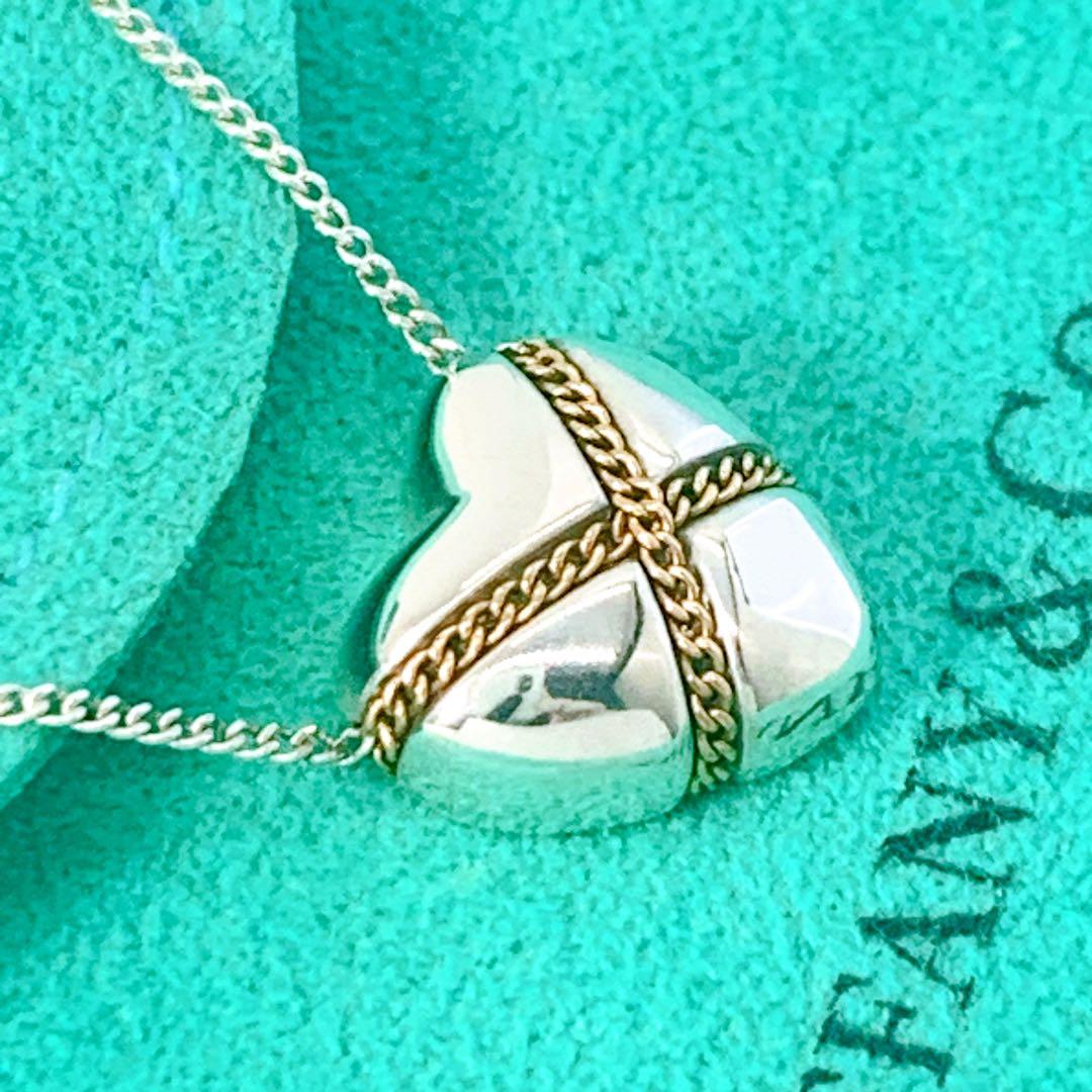 美品 ティファニー クロス ハート コンビ ネックレス シルバー925 ゴールド