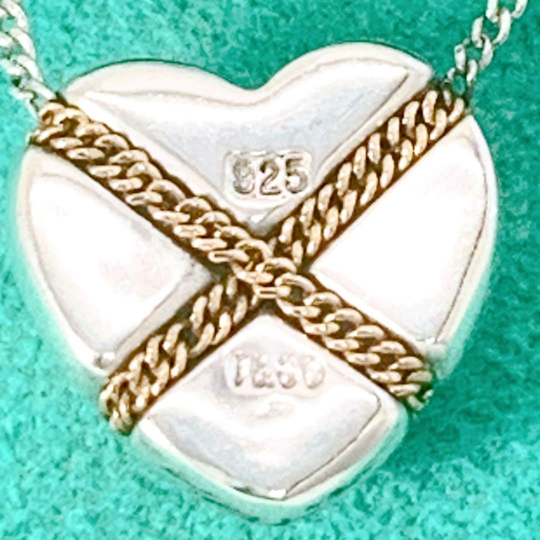 美品 ティファニー クロス ハート コンビ ネックレス シルバー925 ゴールド