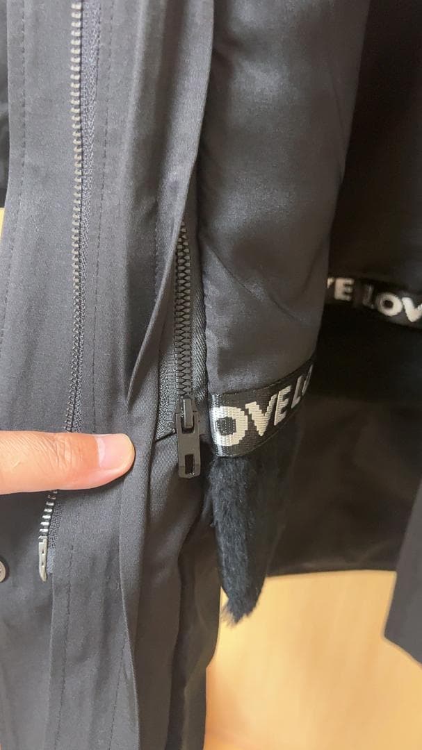 新品ラビットファーライナーモッズコート黒フード付きフォックストリミング毛皮ファー