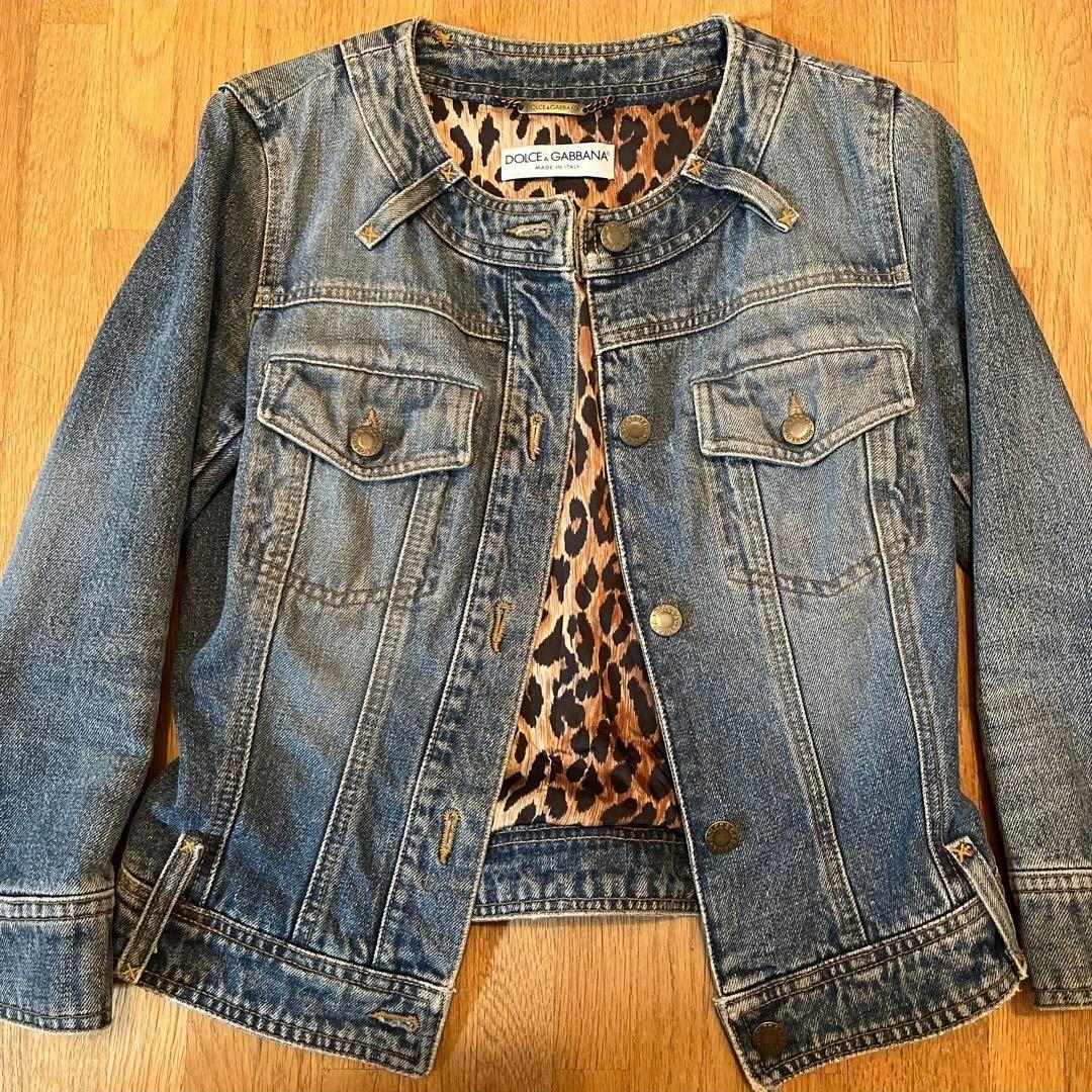 DOLCE&GABBANA デニムジャケット　レオパード40 ノーカラー
