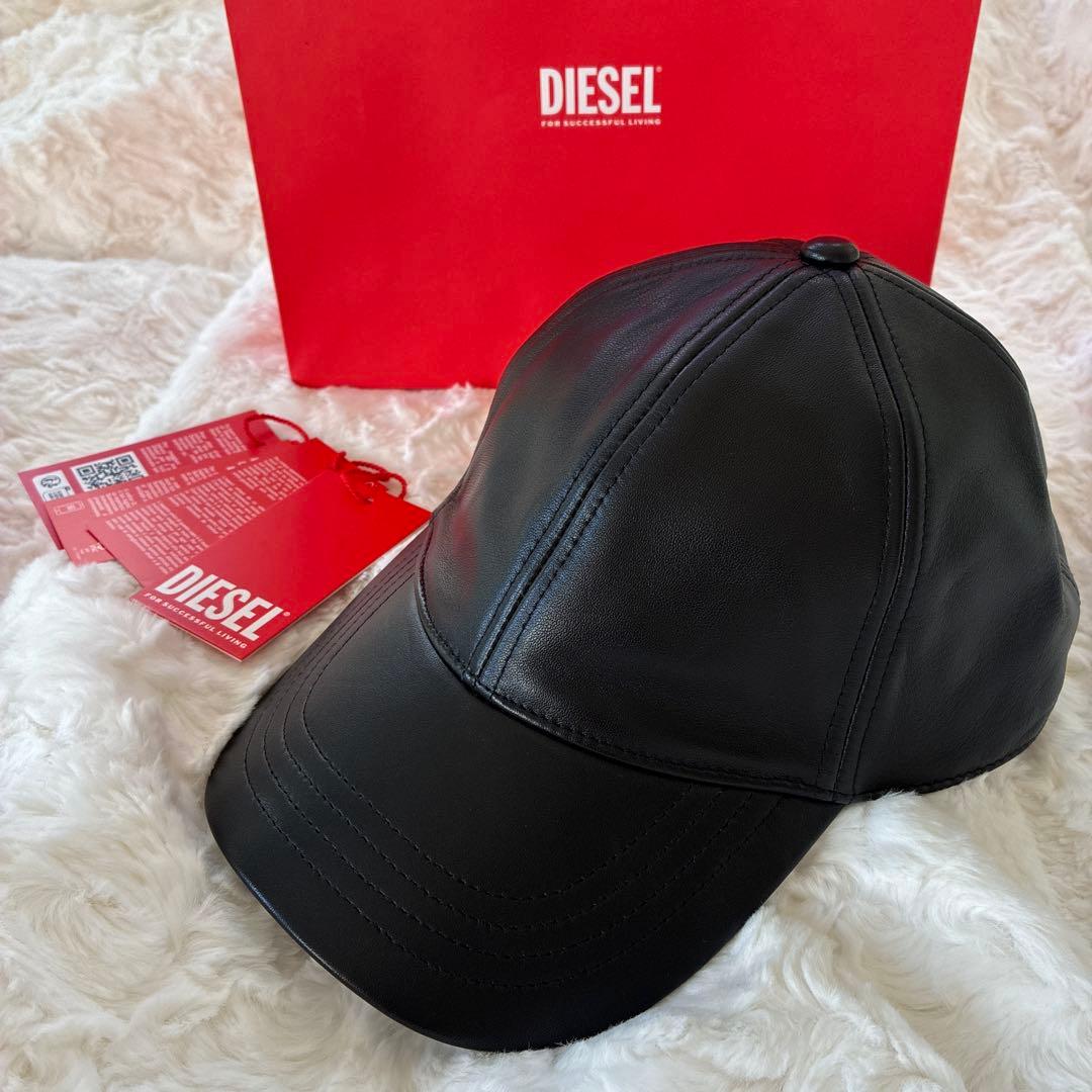 【新品未使用‼︎】DIESEL ブラック レザー ベースボールキャップ