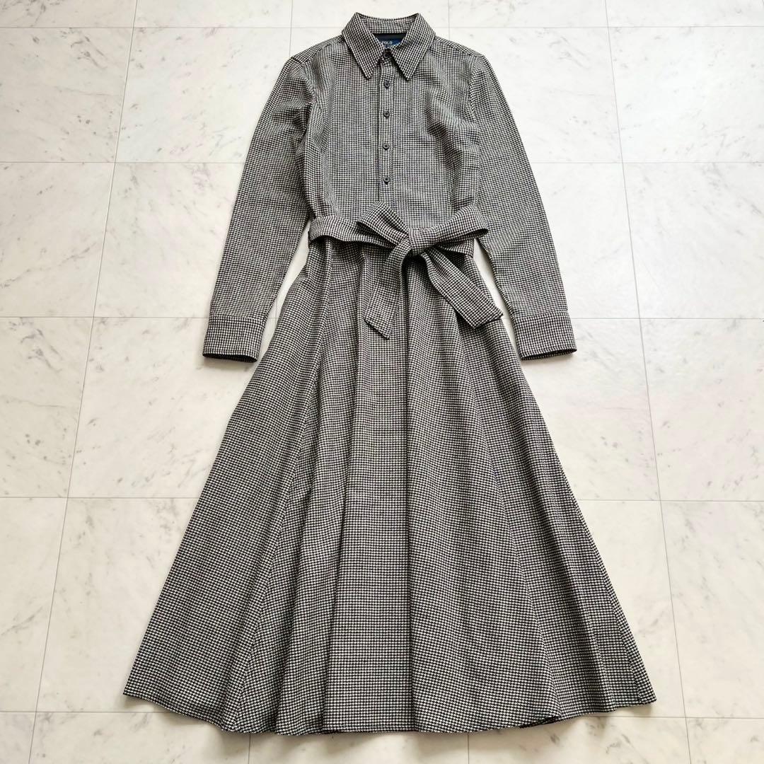 POLO RALPH LAUREN ハウンドトゥース柄 ウールベルテッドワンピ