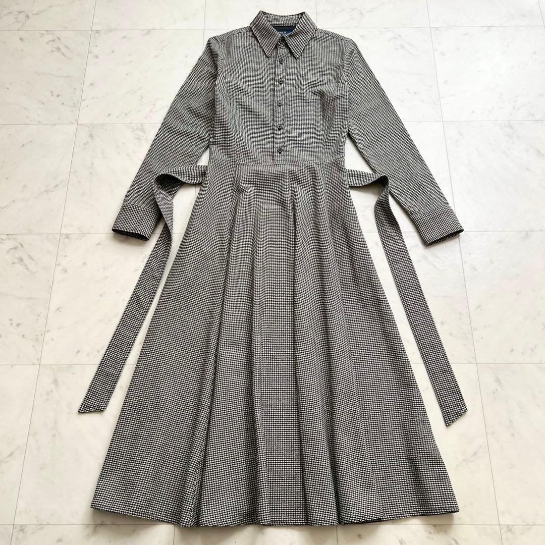 POLO RALPH LAUREN ハウンドトゥース柄 ウールベルテッドワンピ