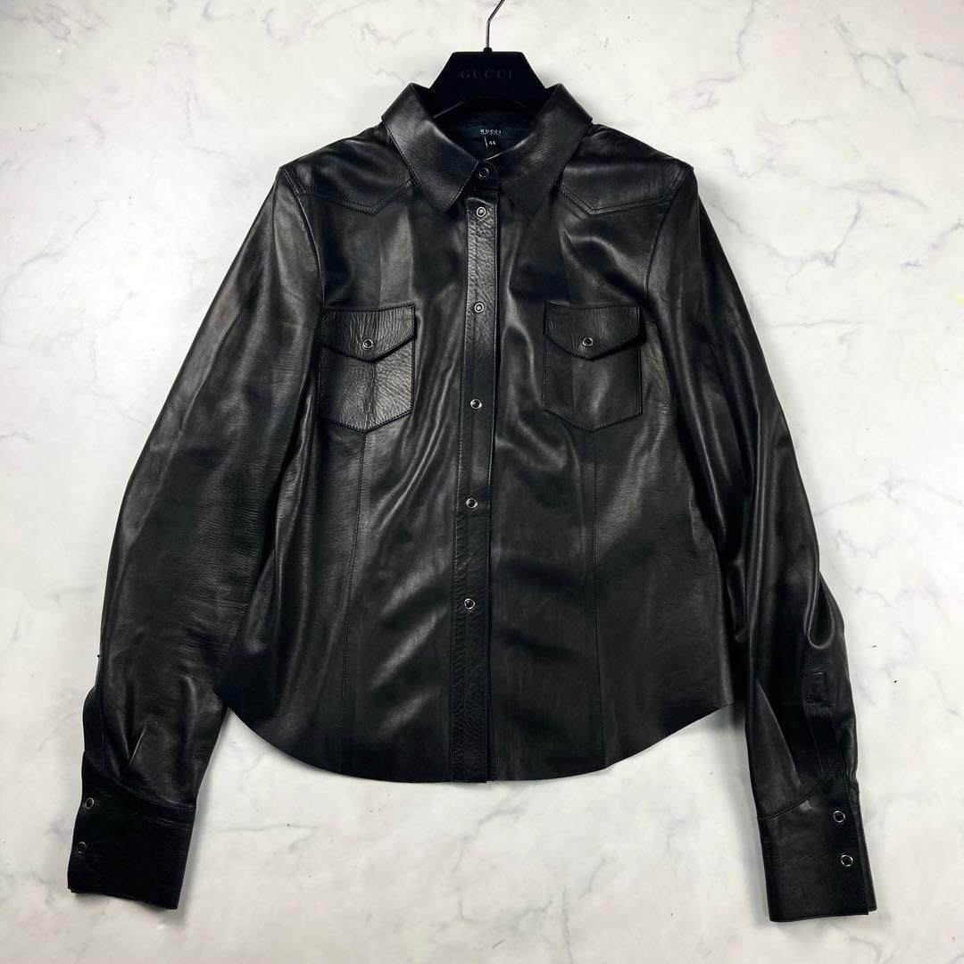 ✨美品✨GUCCI　グッチ　革　ジャケット　シャツ　ブラウス　レザー　黒