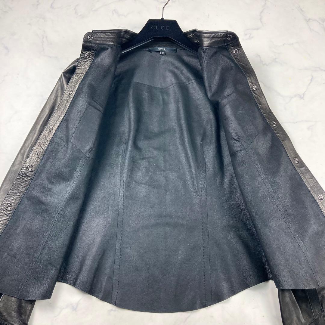 ✨美品✨GUCCI　グッチ　革　ジャケット　シャツ　ブラウス　レザー　黒