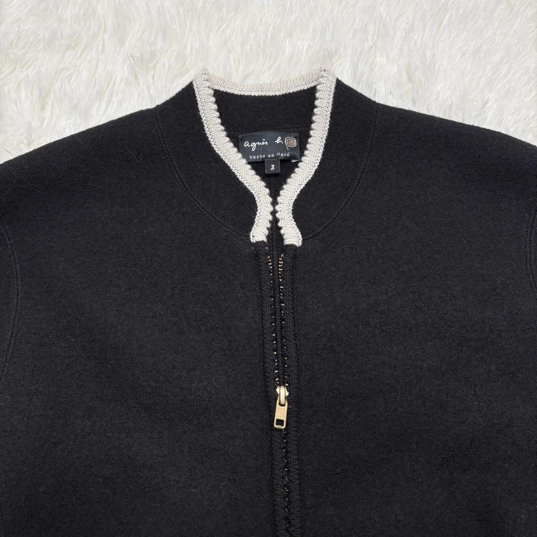 Agnes b カーディガン　ジップアップ　アルパカ混　黒　L 3