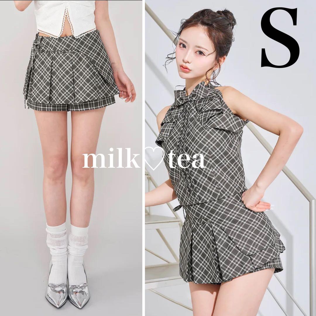 新品タグ付き ダーリッチ チェックスカートライクショートパンツ S グレー