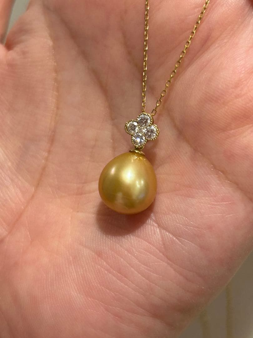 Rose様トップのみK18南洋白蝶ゴールデンパールダイヤ0.2ct