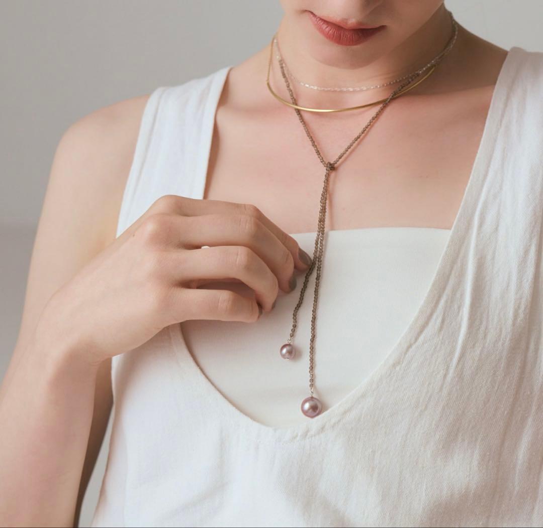 agete シルバー パール付きロングネックレス