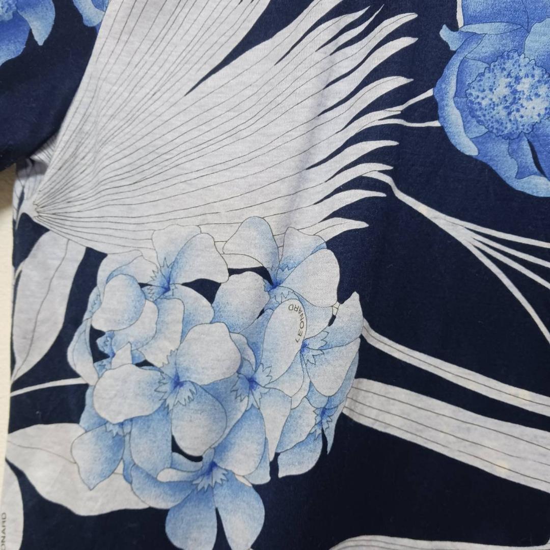 レオナール　半袖　カットソー　花柄　Tシャツ　綿　Mサイズ　濃い青