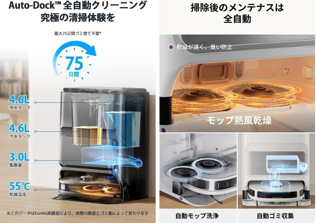 EUREKA J12Ultra ロボット掃除機 モップも自動洗浄＆自動乾燥