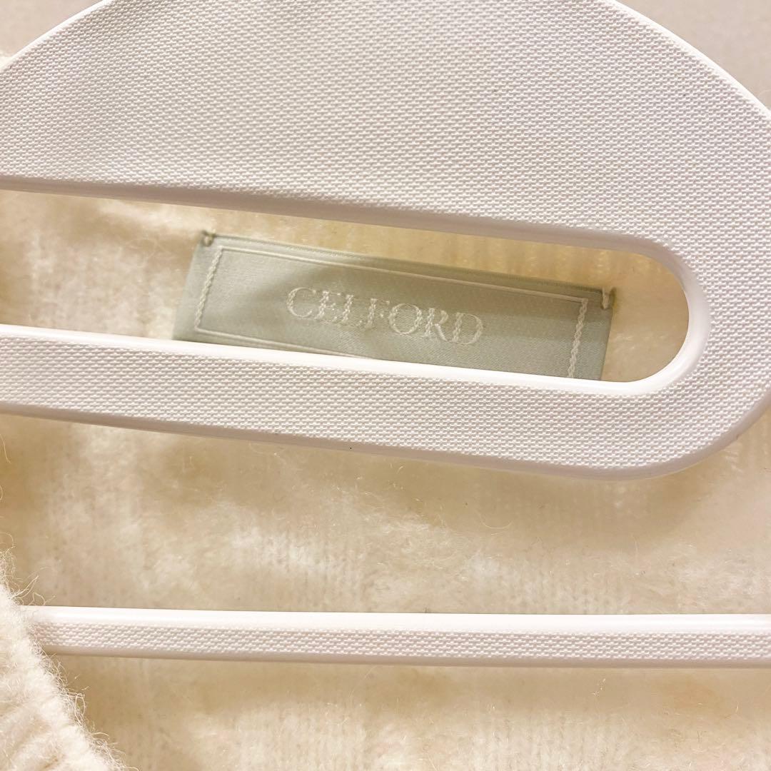 セルフォード 25SS アルパカ混 ケーブルレースデザインカーディガン 白