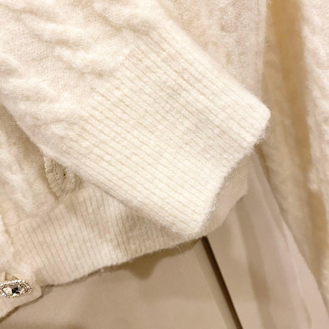 セルフォード 25SS アルパカ混 ケーブルレースデザインカーディガン 白