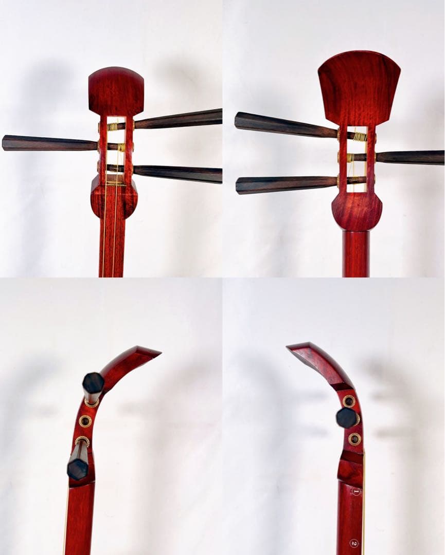 【希少】長唄三味線　細棹　花梨　正寸　丸打胴　撥付き　皮破れなし　本皮