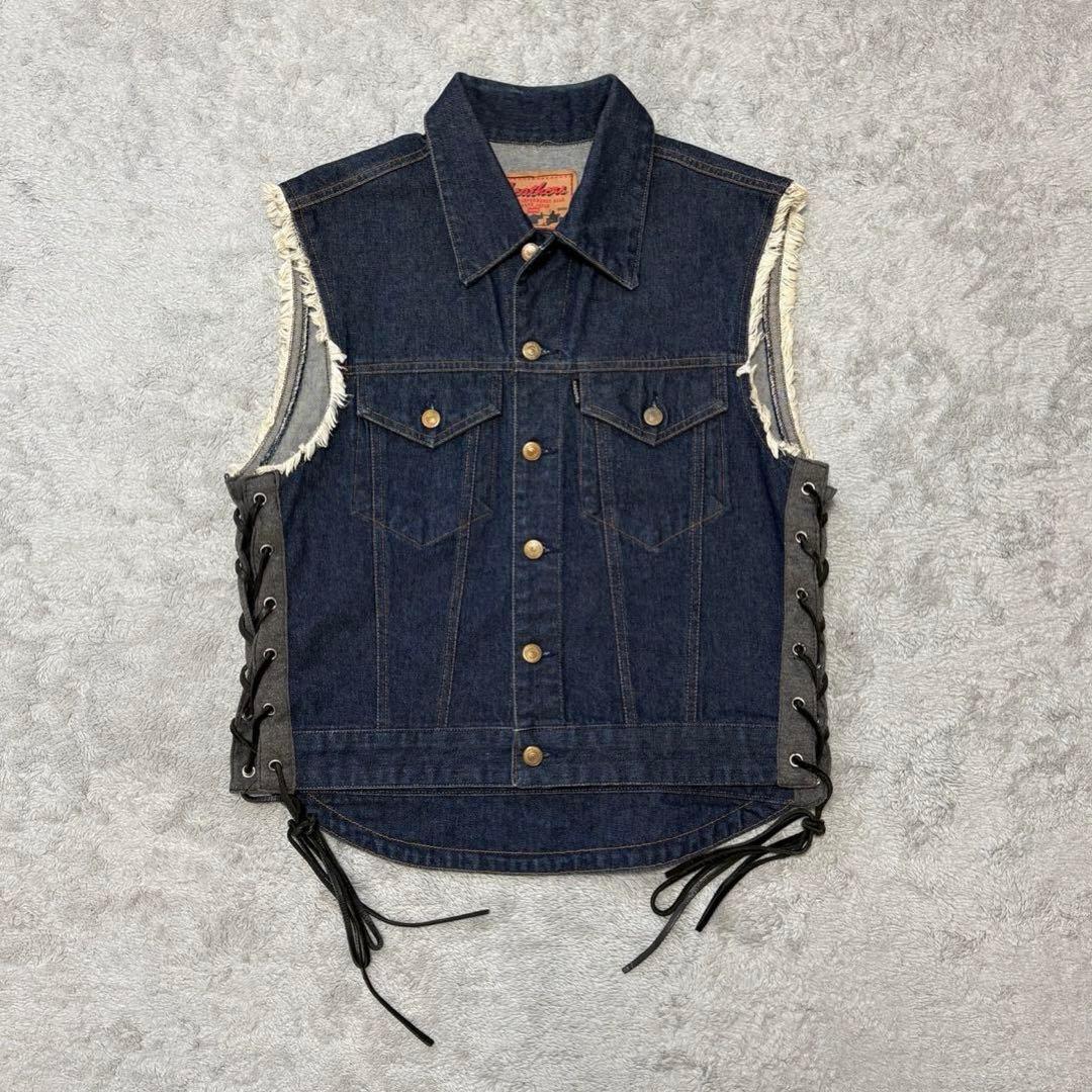 KADOYA デニムベスト レースアップ バイカー 3L ノースリーブ CD52