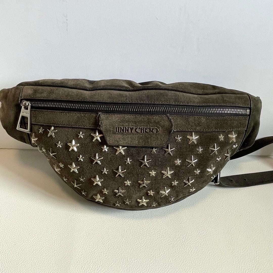 【ジミーチュウ】ウエストポーチ ボディバッグ スタッズ スエード ロゴ グレー