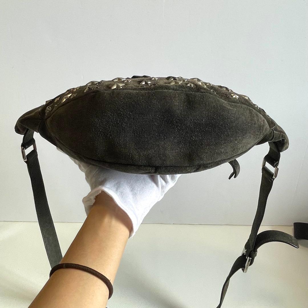 【ジミーチュウ】ウエストポーチ ボディバッグ スタッズ スエード ロゴ グレー