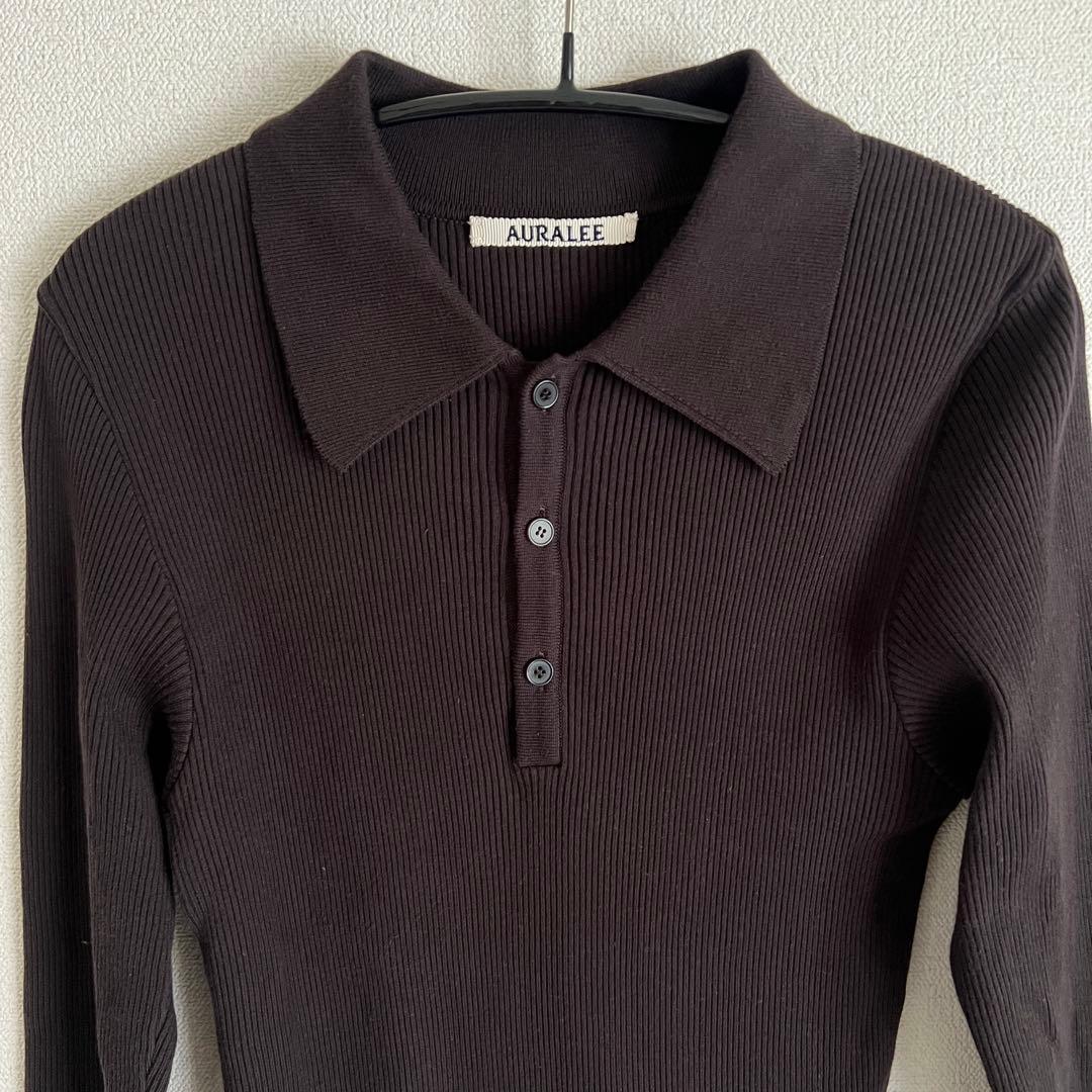 AURALEE オーラリー コットンリブニットポロ プルオーバー