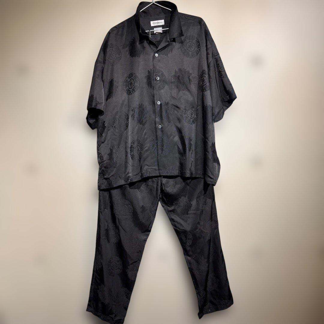DELUXE x EVISEN メンズ ブラック サテン セットアップ XL