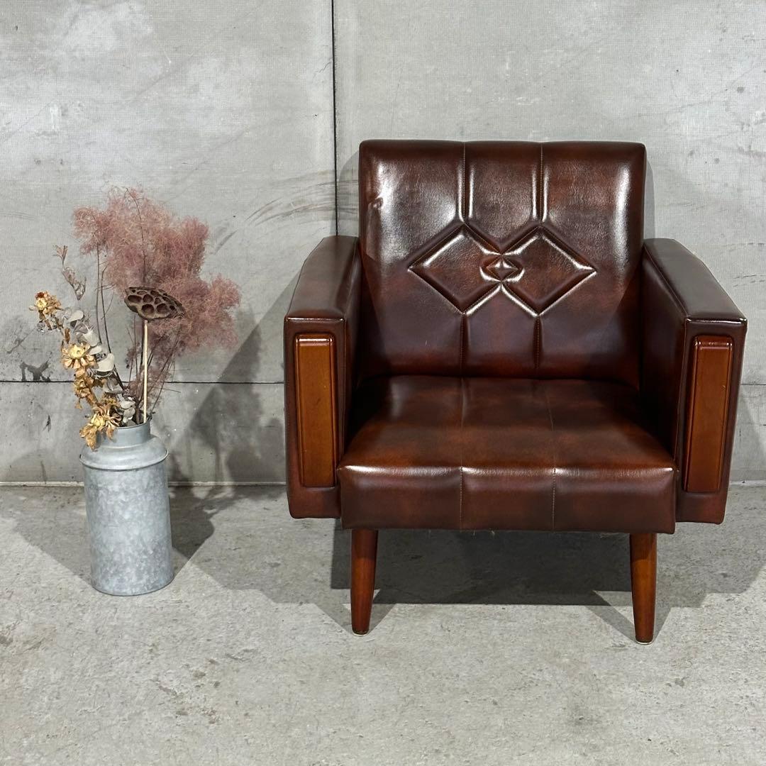 ✦70s✦ ヴィンテージ ソファー ダイヤステッチ レトロ 喫茶店スタイル　合皮