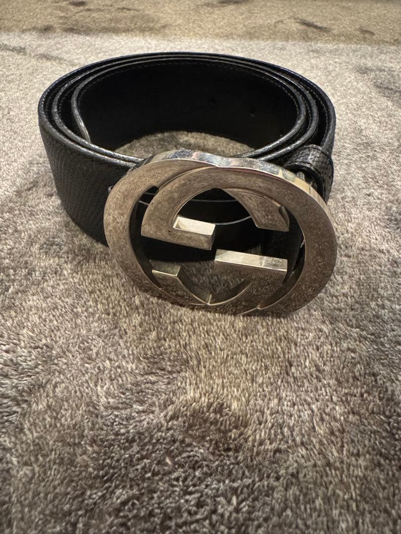 GUCCI ブラック レザー ベルト ダブルG
