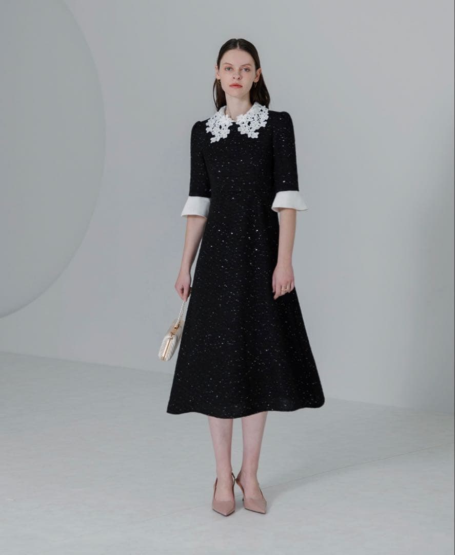 LEJA花柄レースカラースパンコールAラインワンピースドレス未使用新品