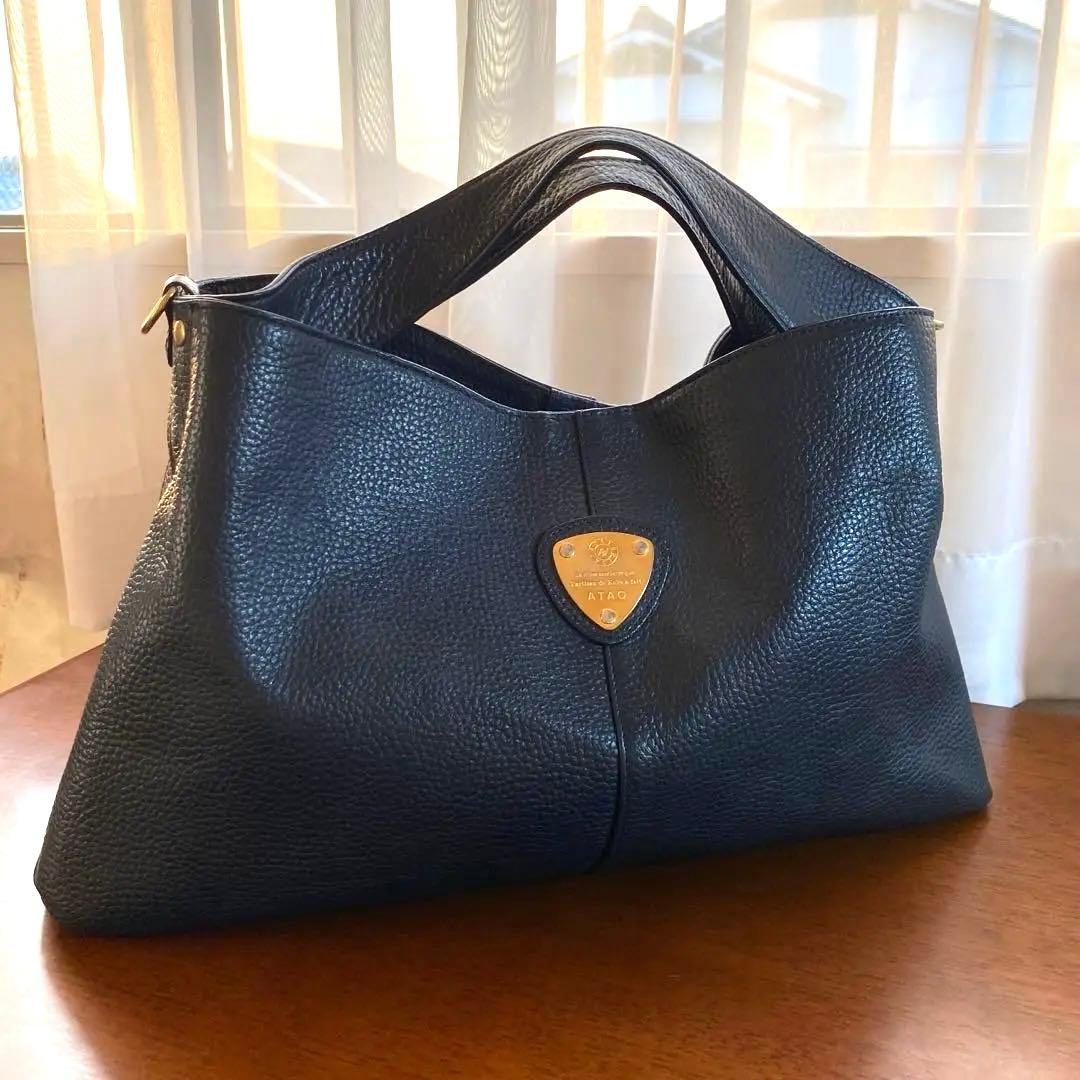 アタオ エルヴィ ショルダーバッグ 2way レザー 黒 シボ A4可能✨美品✨