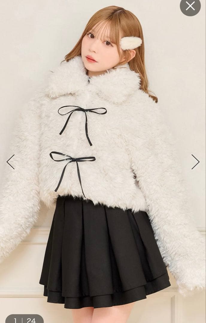 アプレジュール リボンシャギーブルゾン ホワイト Fサイズ