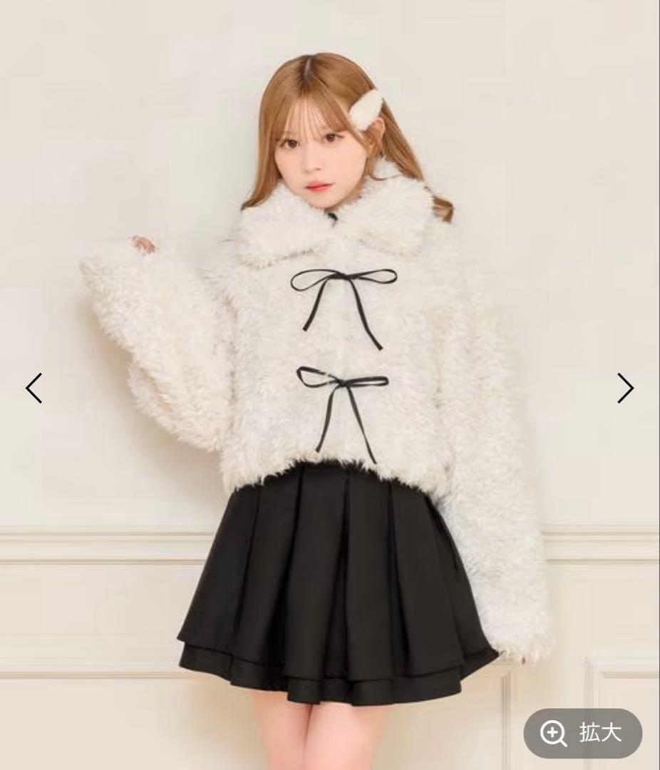 アプレジュール リボンシャギーブルゾン ホワイト Fサイズ